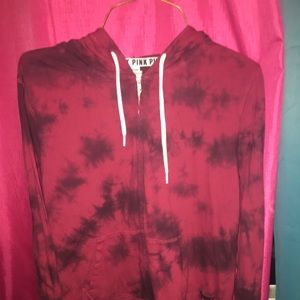 Pink red and black tye tie zip up